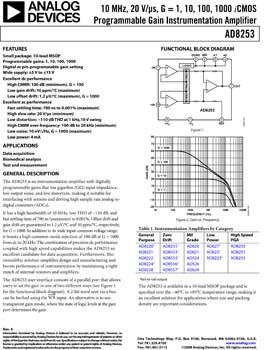 AD8253. 10 MHz, 20 V/µs, G = 1, 10, 100, 1000 iCMOS(r) Programmable Gain Instrumentation Amplifier