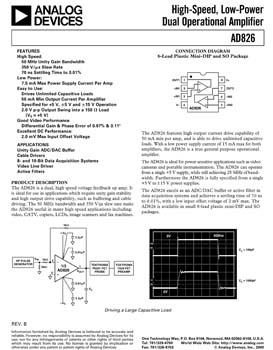 AD826. Low Cost, High Speed, Low Power Dual Operational Amplifier