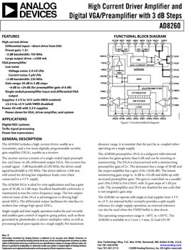 AD8260. High Current Driver Amplifier and Digital VGA/Preamplifier with 3 dB Steps