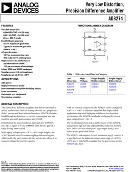 AD8274. Very Low Distortion, Precision Difference Amplifier