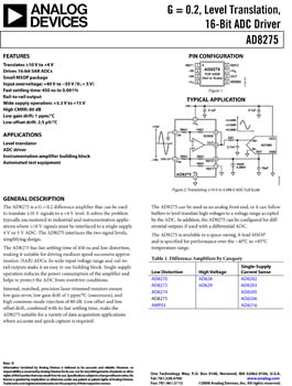 AD8275. G = 0.2, Level Translation, 16-Bit ADC Driver