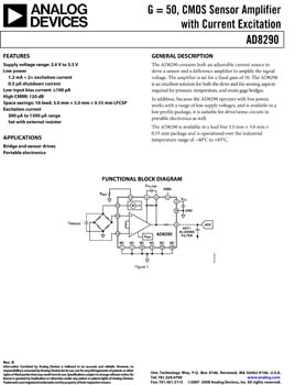 AD8290. G = 50, CMOS Sensor Amplifier with Current Excitation