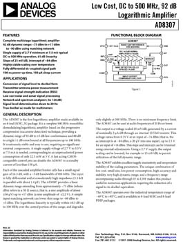 AD8307. Low Cost, DC to 500 MHz, 92 dB Logarithmic Amplifier