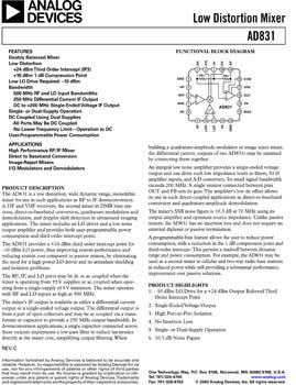 AD831. High-Performance, Low Distortion 500-MHz Mixer