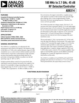 AD8314. 100 MHz to 2.7 GHz, 45 dB RF Detector/Controller