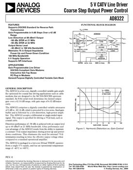 AD8322. 5 V CATV Line Driver with Coarse Step Output Power Control