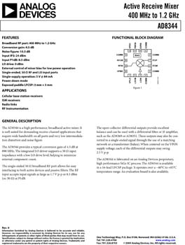 AD8344. 400MHz to 1.2GHz Active Receive Mixer