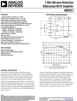 AD8352. 2 GHz Ultralow Distortion Differential RF/IF Amplifier
