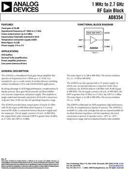AD8354. 1 MHz to 2.7 GHz RF Gain Block
