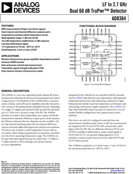 AD8364. LF to 2.7GHz, Dual 60dB TruPwr(tm) Detector