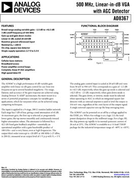 AD8367. 500 MHz, 45 dB Linear-in-dB Variable Gain Amplifier
