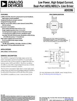 AD8396. Low Power, High Output Current, Dual-Port ADSL/ADSL2+ Line Driver