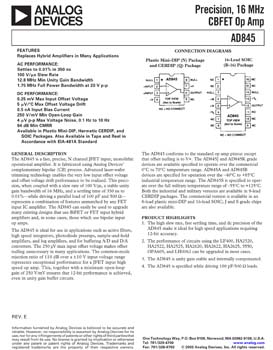 AD845. Precision, 16 MHz CBFET Op Amp