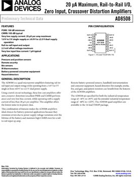 AD8508. Quad 20 µA Maximum, Rail-to-Rail I/O, Zero Input Crossover Distortion Amplifier