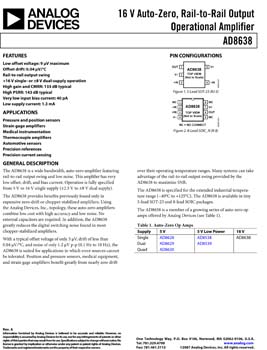 AD8638. 16 V Auto-Zero, Rail-to-Rail Output Operational Amplifier
