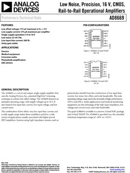AD8669. Low Noise, Precision, 16 V, CMOS, Rail-to-Rail Operational Amplifier