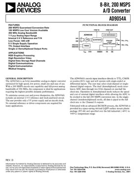 AD9054A. 8-Bit, 200 MSPS/135 MSPS A/D Converter