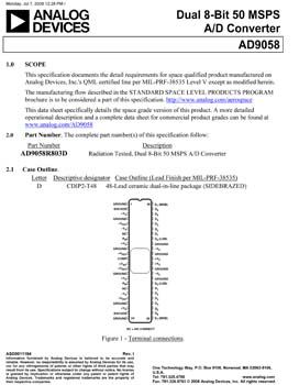 AD9058S. Aerospace 8-Bit Dual 50 MSPS ADC