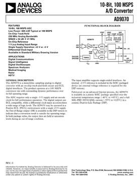 AD9070. 10-Bit, 100 MSPS, ECL A/D Converter