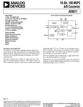 AD9071. 10-Bit, 100 MSPS, TTL A/D Converter