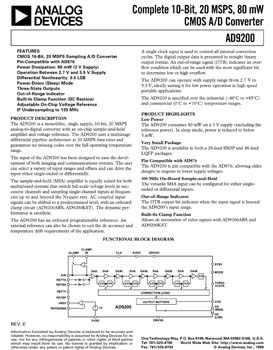 AD9200. 10-Bit, 20 MSPS, 80 mW CMOS A/D Converter