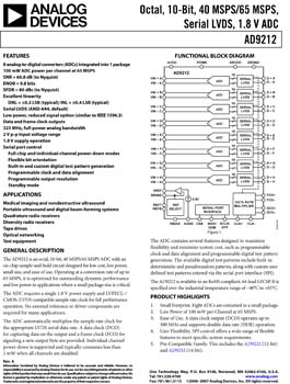 AD9212. Octal, 10-Bit, 40 MSPS/65 MSPS, Serial LVDS, 1.8 V ADC
