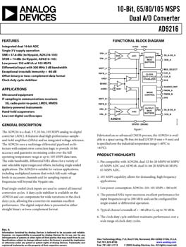 AD9216. 10-Bit, 65/80/105 MSPS Dual A/D Converter