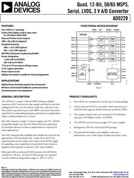 AD9229. Quad 12-Bit, 50/65 MSPS, Serial LVDS A/D Converter  