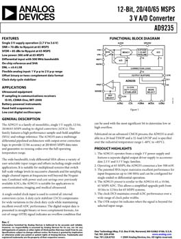 AD9235. 12-Bit, 20/40/65 MSPS, 3 V Analog-to-Digital Converter