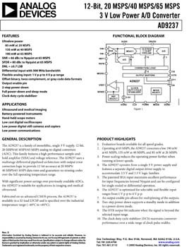 AD9237. 12-Bit, 20/40/65 MSPS 3 V Low Power A/D Converter