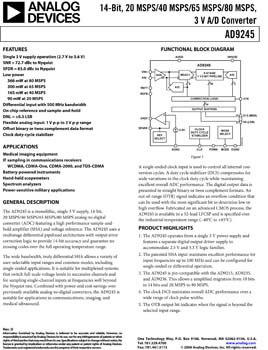 AD9245. 14-Bit, 20 MSPS/40 MSPS/65 MSPS/80 MSPS 3 V A/D Converter
