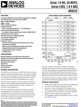 AD9252. Octal, 14-Bit, 50 MSPS, Serial LVDS, 1.8 V ADC