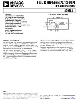 AD9283. 8-Bit, 50 MSPS/80 MSPS/100 MSPS ADC