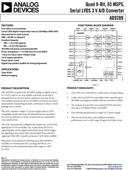 AD9289. Quad 8-Bit, 65 MSPS, Serial LVDS A/D Converter