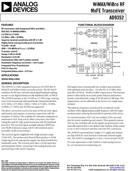 AD9352. WiMAX/WiBro RF MxFE Transceiver