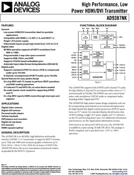 AD9387NK. High Performance, Low Power HDMI/DVI Transmitter