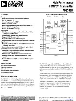 AD9389B. High Performance HDMI/DVI Transmitter