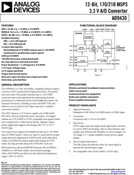 AD9430. 12-Bit, 170/210 MSPS 3.3 V A/D Converter