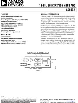 AD9432. 12-Bit, 105 MSPS Analog-to-Digital Converter