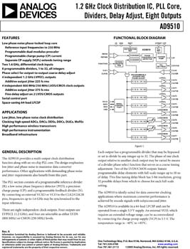 AD9510. 1.2 GHz Clock Distribution IC, PLL Core, Dividers, Delay Adjust, Eight Outputs