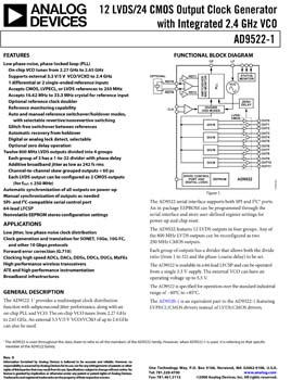 AD9522-1. 12 LVDS/24 CMOS Output Clock Generator with Integrated 2.4 GHz VCO