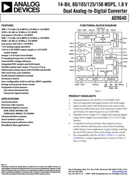 AD9640. 14-Bit, 80/105/125/150 MSPS, 1.8 V Dual Analog-to-Digital Converter