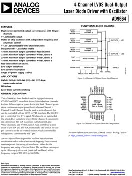 AD9664. 4-Channel LVDS Dual-Output Laser Diode Driver with Oscillator