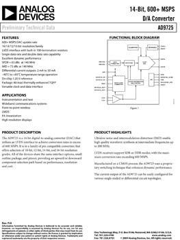 AD9725. 14-Bit, 600 MSPS TxDAC+(r) D/A Converter