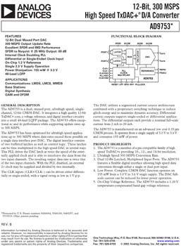 AD9753. 12-Bit, 300 MSPS High Speed TxDAC+(r) D/A Converter