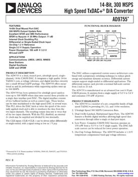 AD9755. 14-Bit, 300 MSPS High Speed TxDAC+(r)  D/A Converter