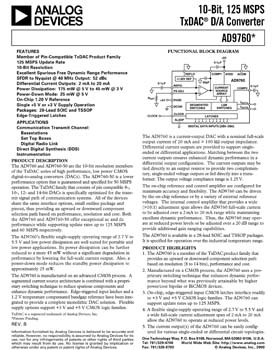 AD9760. 10-Bit, 100 MSPS+ TxDAC(r) D/A Converter