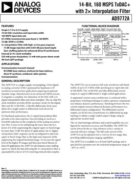 AD9772A. 14-Bit, 160 MSPS TxDAC+(r) with 2x Interpolation Filter