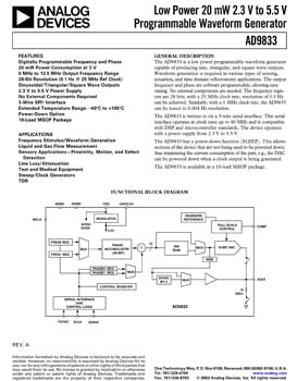 AD9833. +2.3 V to +5.5 V, Low Power (20 mW), Programmable Waveform Generator in 10-Pin µSOIC Package