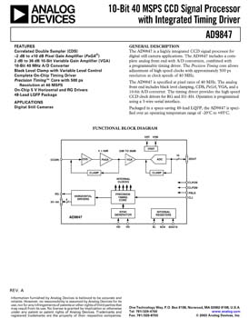 AD9847. 10-Bit 40 MSPS CCD Signal Processor with Integrated Timing Driver